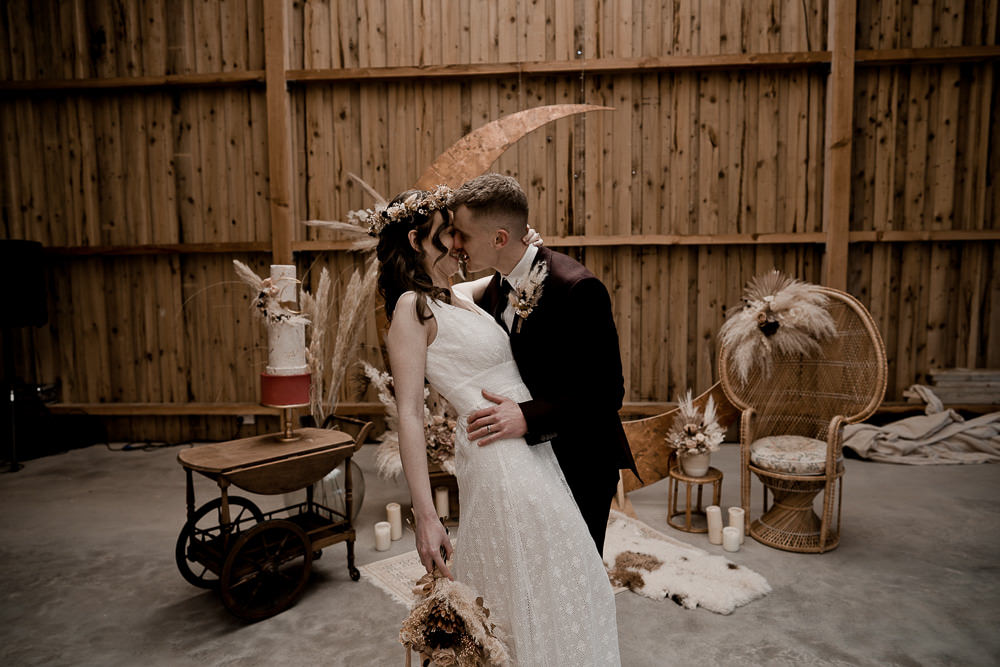 Moon Crescent Backdrop Ceremony Decor Waterside Country Barn Wedding Agrestal Visuals