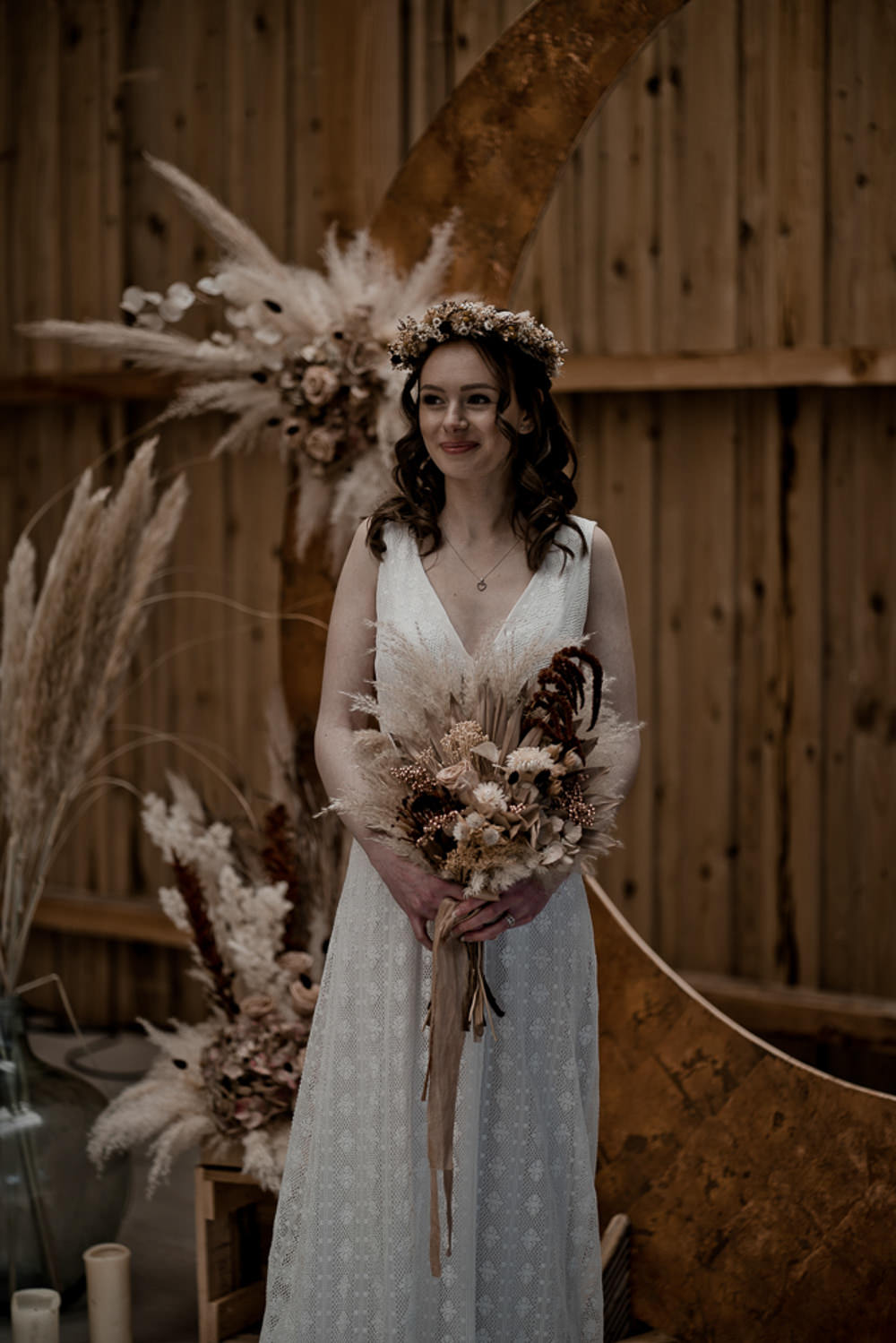 Dress Gown Bride Bridal Lace Waterside Country Barn Wedding Agrestal Visuals