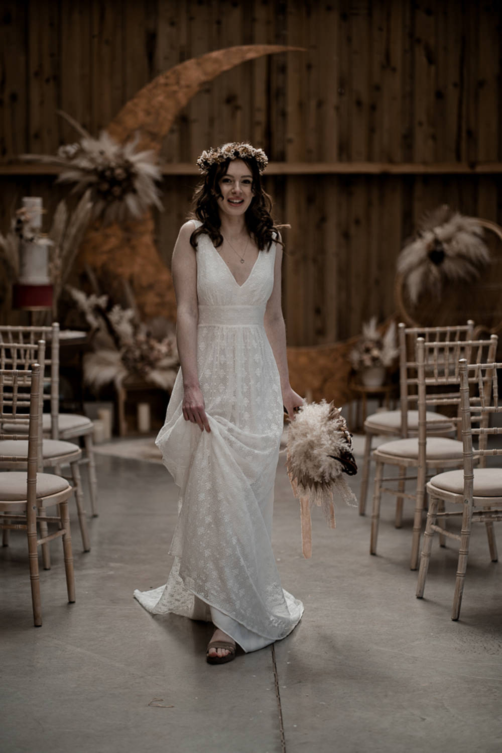 Dress Gown Bride Bridal Lace Waterside Country Barn Wedding Agrestal Visuals