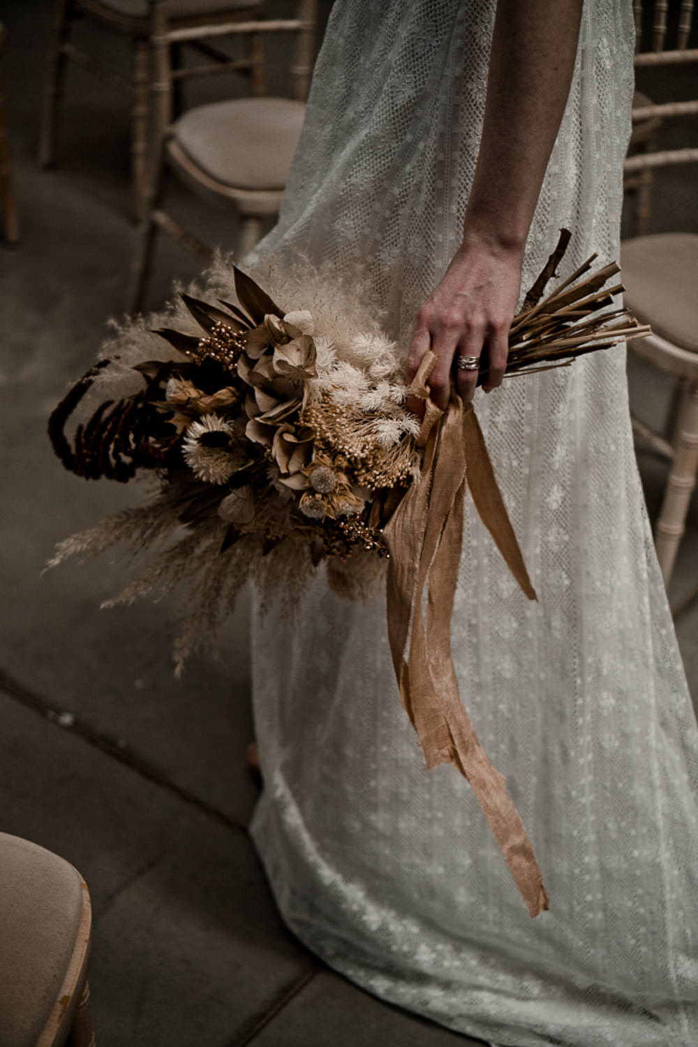 Bouquet Flowers Bride Bridal Pampas Grass Dried Flowers Waterside Country Barn Wedding Agrestal Visuals