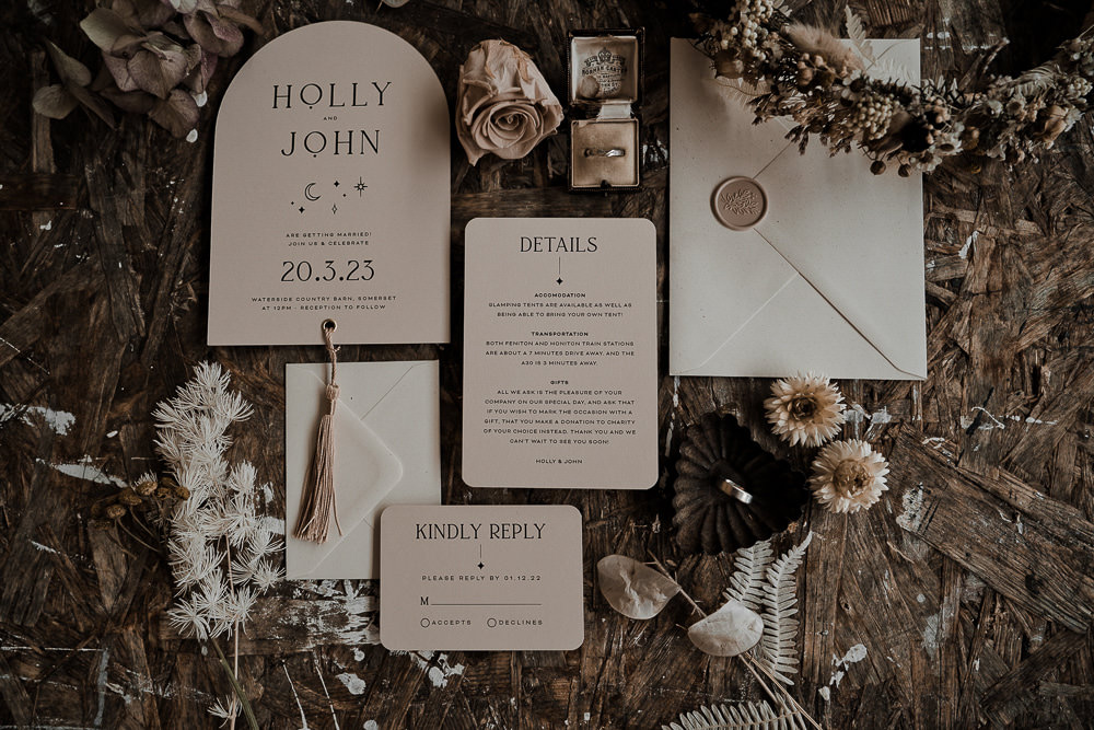 Stationery Curve Blush Modern Tassel Invite Waterside Country Barn Wedding Agrestal Visuals