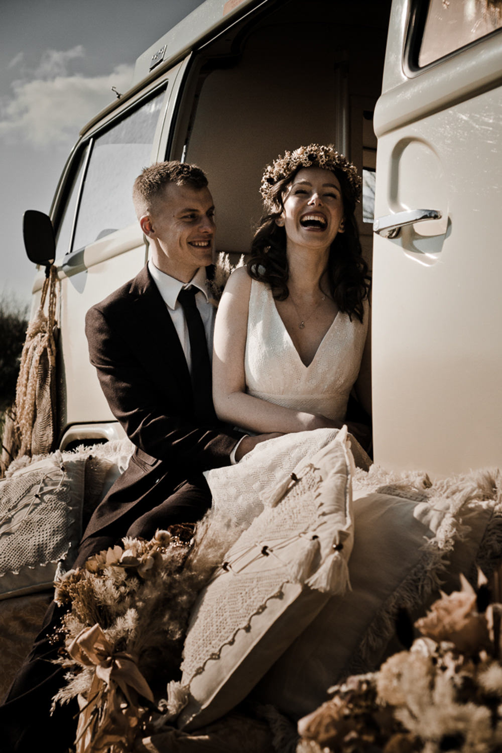 VW Campervan Photo Booth Waterside Country Barn Wedding Agrestal Visuals