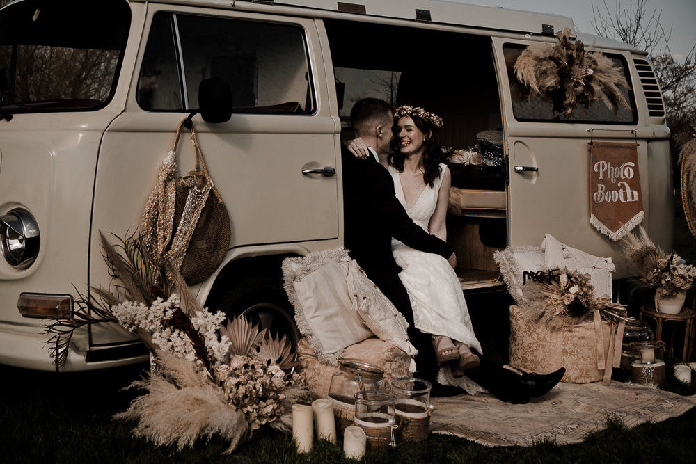 VW Campervan Photo Booth Waterside Country Barn Wedding Agrestal Visuals