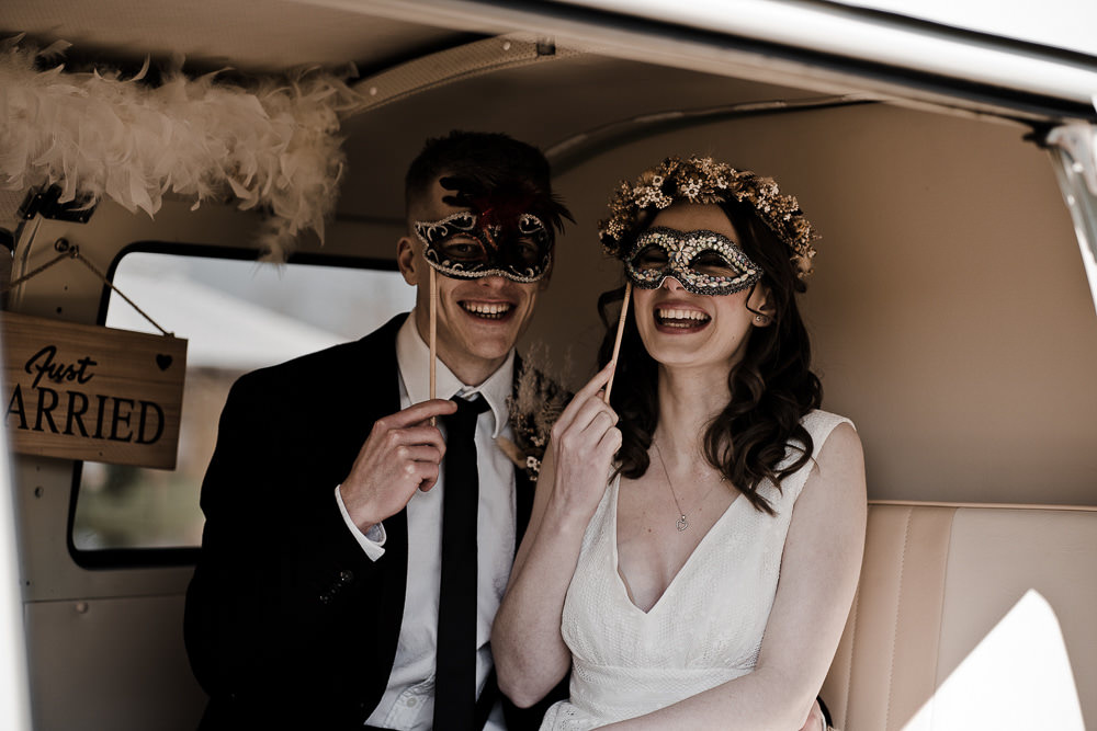 VW Campervan Photo Booth Waterside Country Barn Wedding Agrestal Visuals