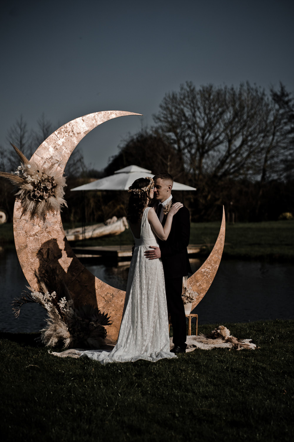 Moon Crescent Backdrop Decor Waterside Country Barn Wedding Agrestal Visuals