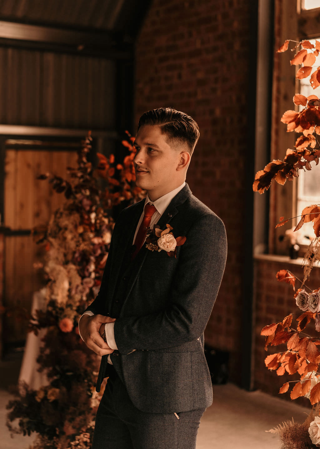 Groom Grey Suits Rust Tie Groomsmen Beer Garden Wedding Photos By Hash