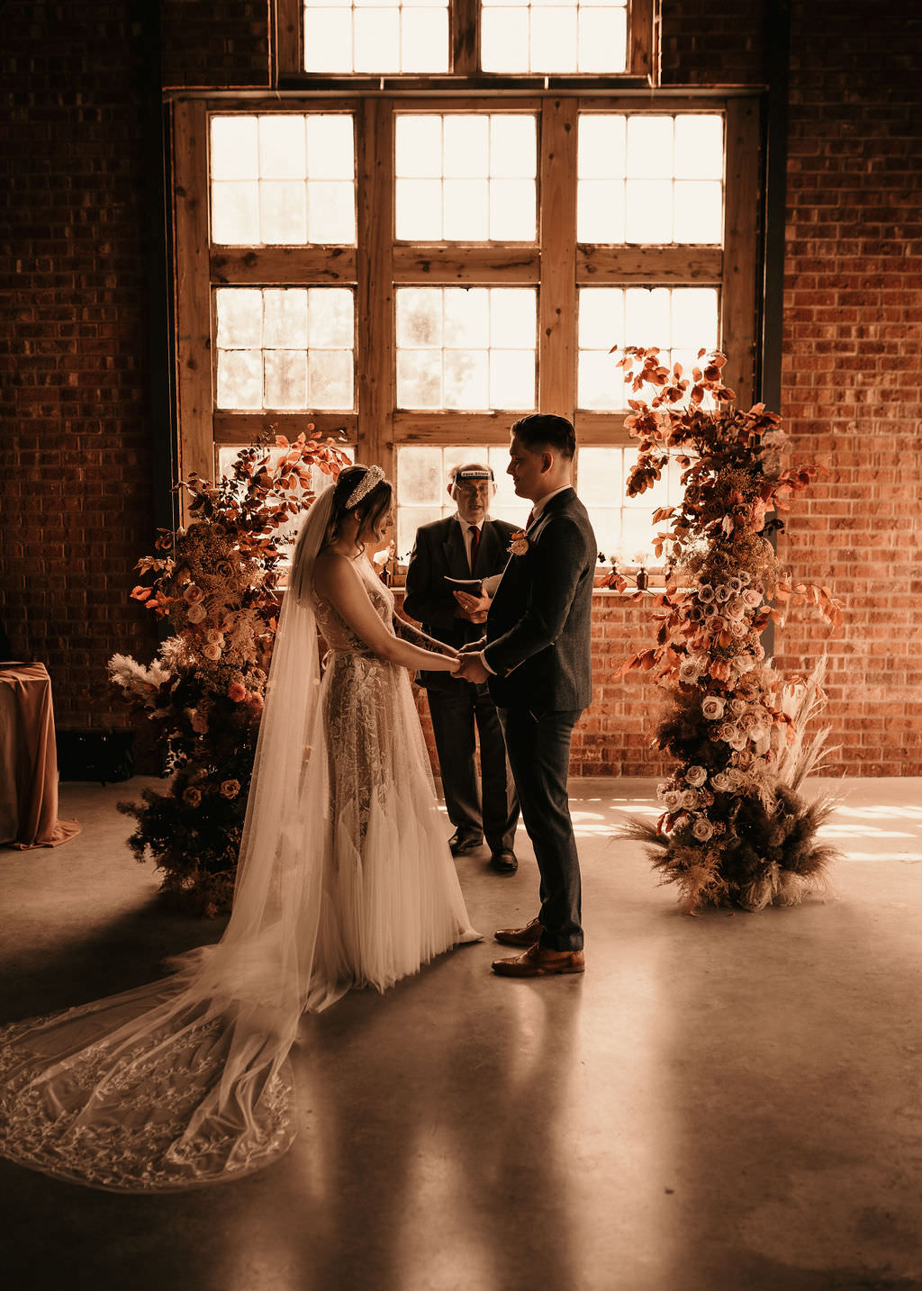 Flower Installation Backdrop Rust Orange Pampas Grass Garden Wedding Photos By Hash