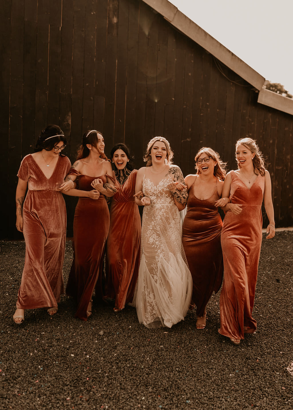 Bridesmaid Dresses Velvet Rust Orange Beer Garden Wedding Photos By Hash