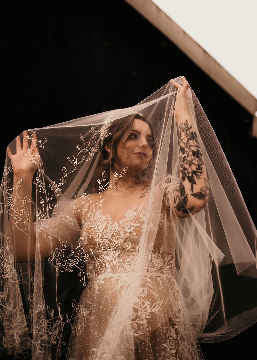 Dress Gown Bride Bridal Lace Tulle Sheer Veil Beer Garden Wedding Photos By Hash
