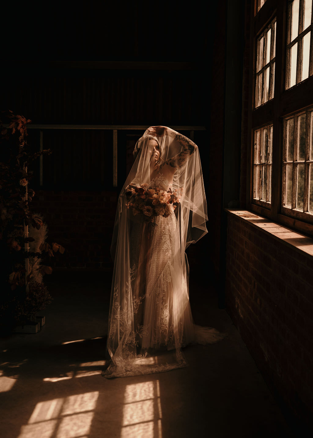 Dress Gown Bride Bridal Lace Tulle Sheer Veil Beer Garden Wedding Photos By Hash