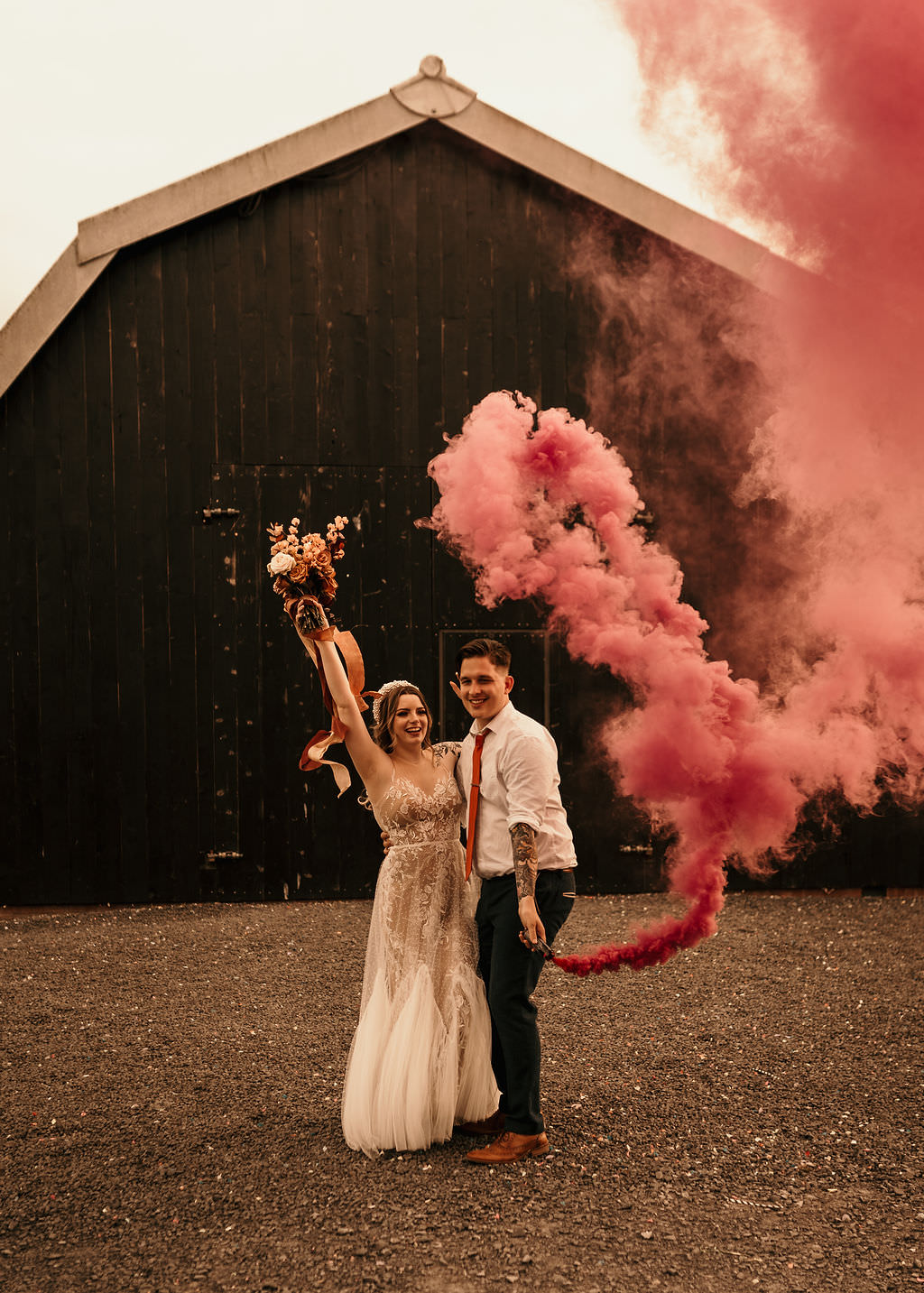 Smoke Flares Portrait Beer Garden Wedding Photos By Hash