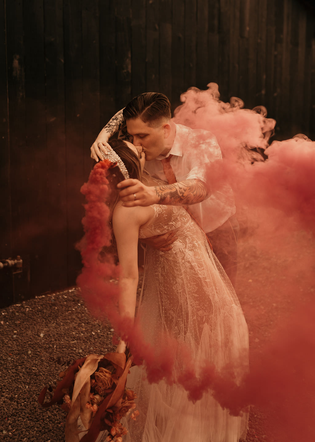 Smoke Flares Portrait Beer Garden Wedding Photos By Hash