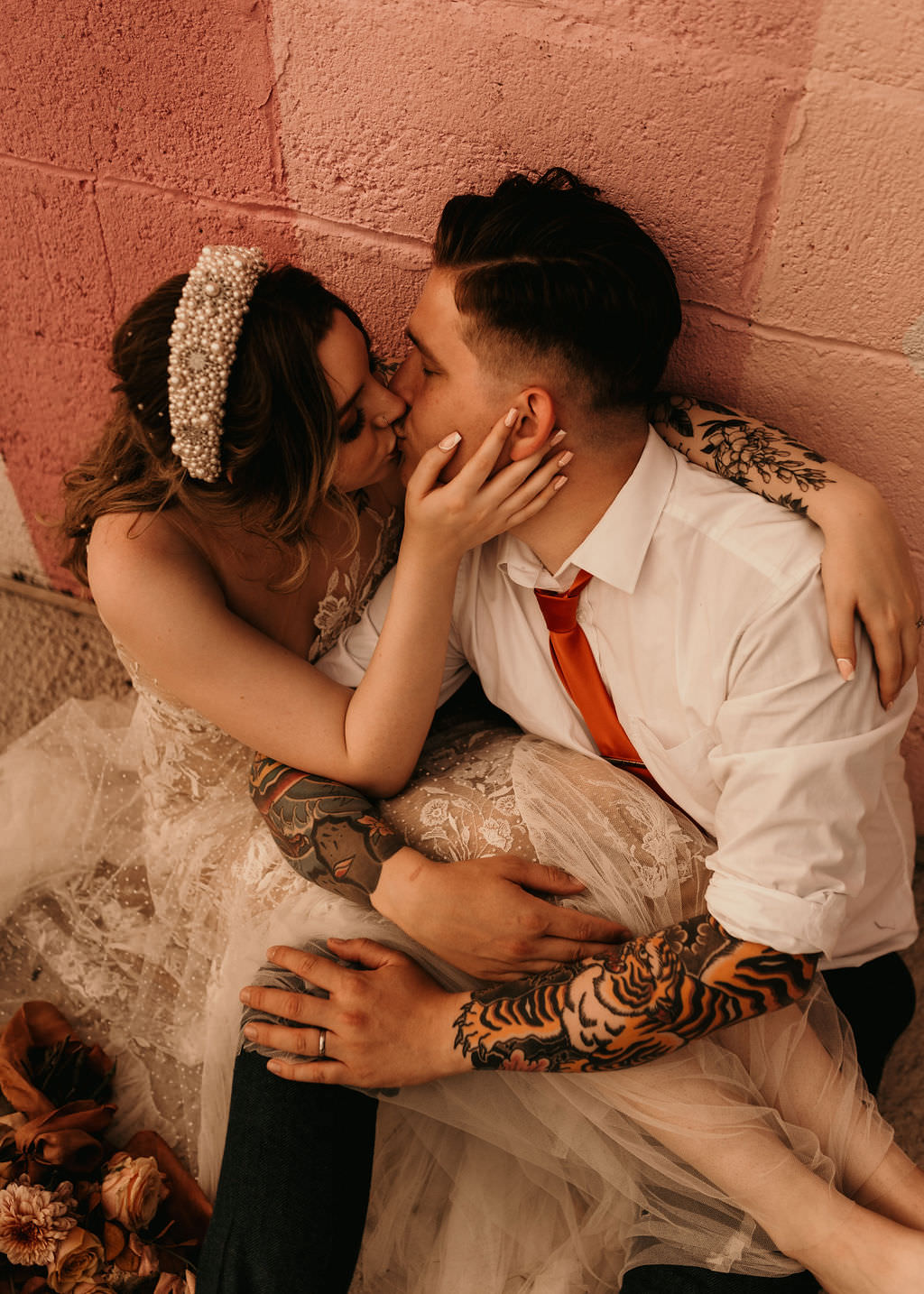 Newly Wed Couple Kissing Beer Garden Wedding Photos By Hash