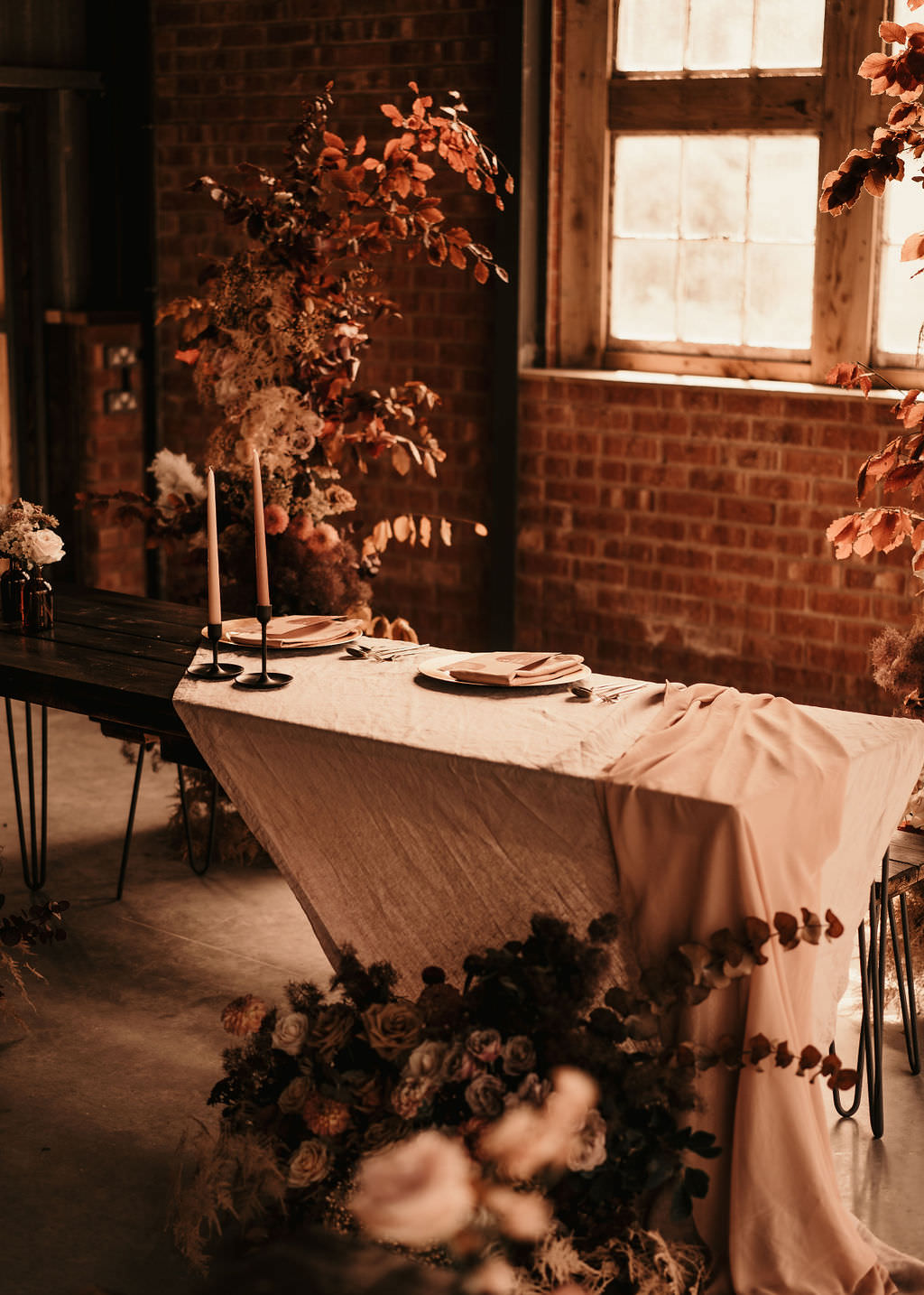 Barn Reception Long Wooden Tables Candles Pink Runner Decor Top Table Beer Garden Wedding Photos By Hash