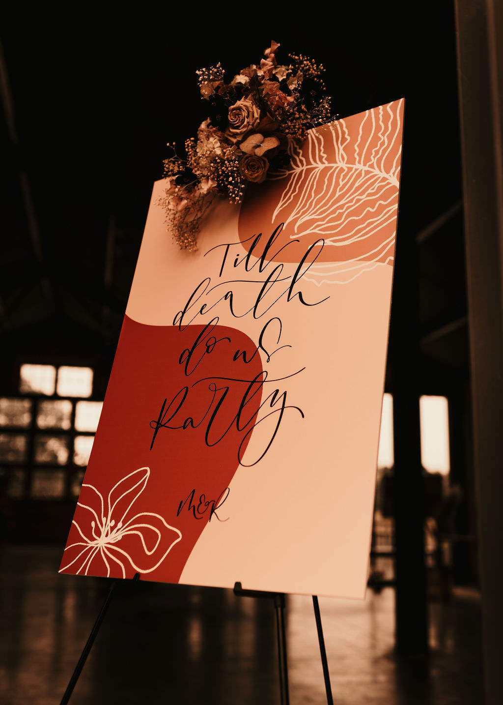 Welcome Sign Rust Pink Flowers Beer Garden Wedding Photos By Hash