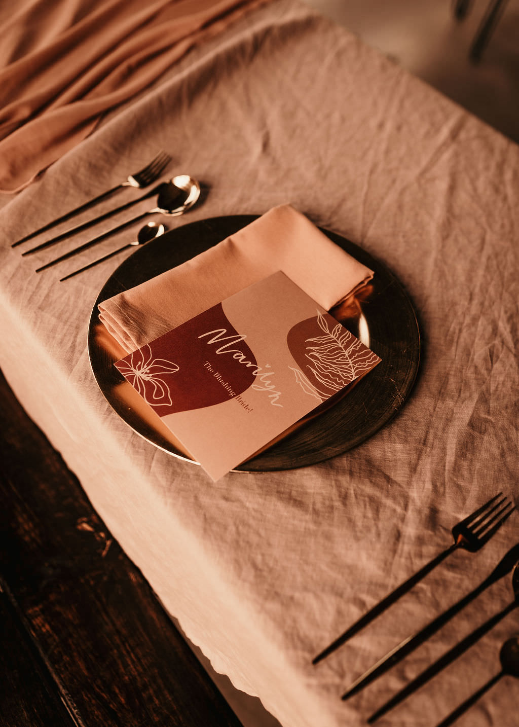 Place Setting Menu Napkin Pink Rust Beer Garden Wedding Photos By Hash