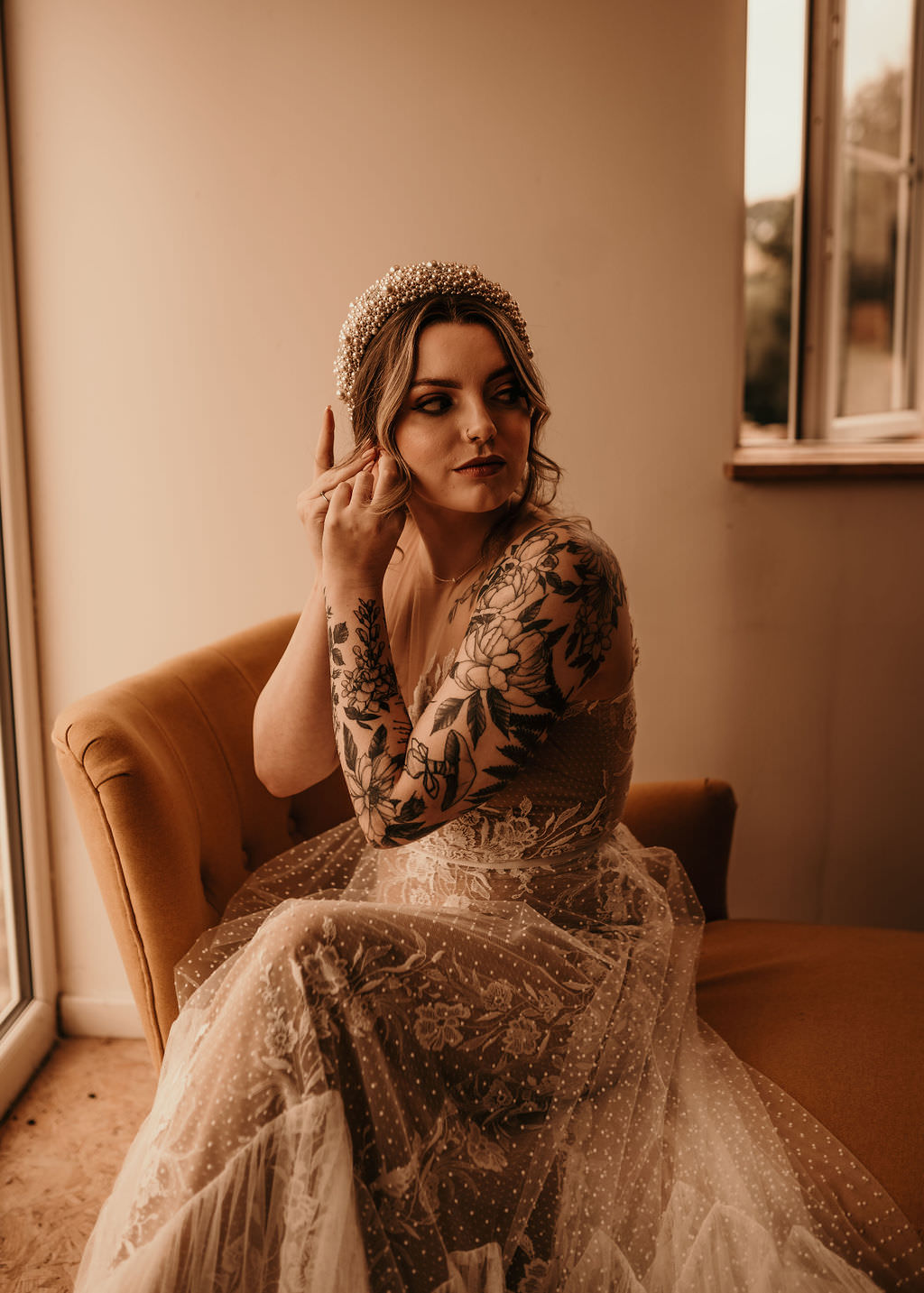 Dress Gown Bride Bridal Lace Tulle Sheer Tattoos Beer Garden Wedding Photos By Hash