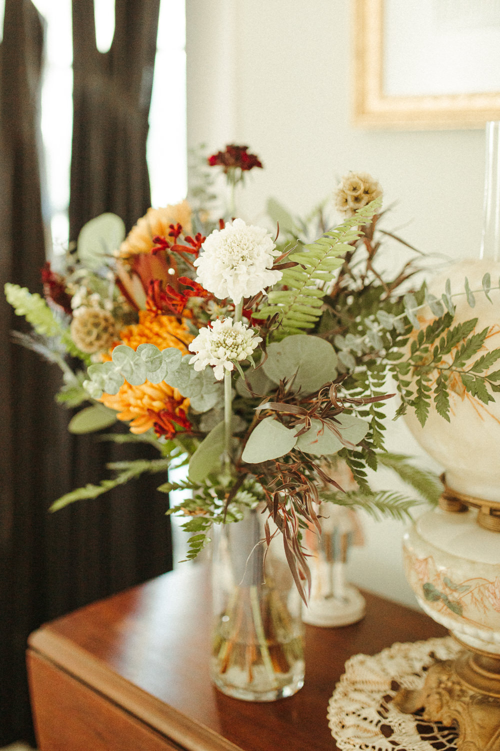 Black Floral Wedding Kasey Powell Bouquet Flowers Greenery Fern Chrysanthemum