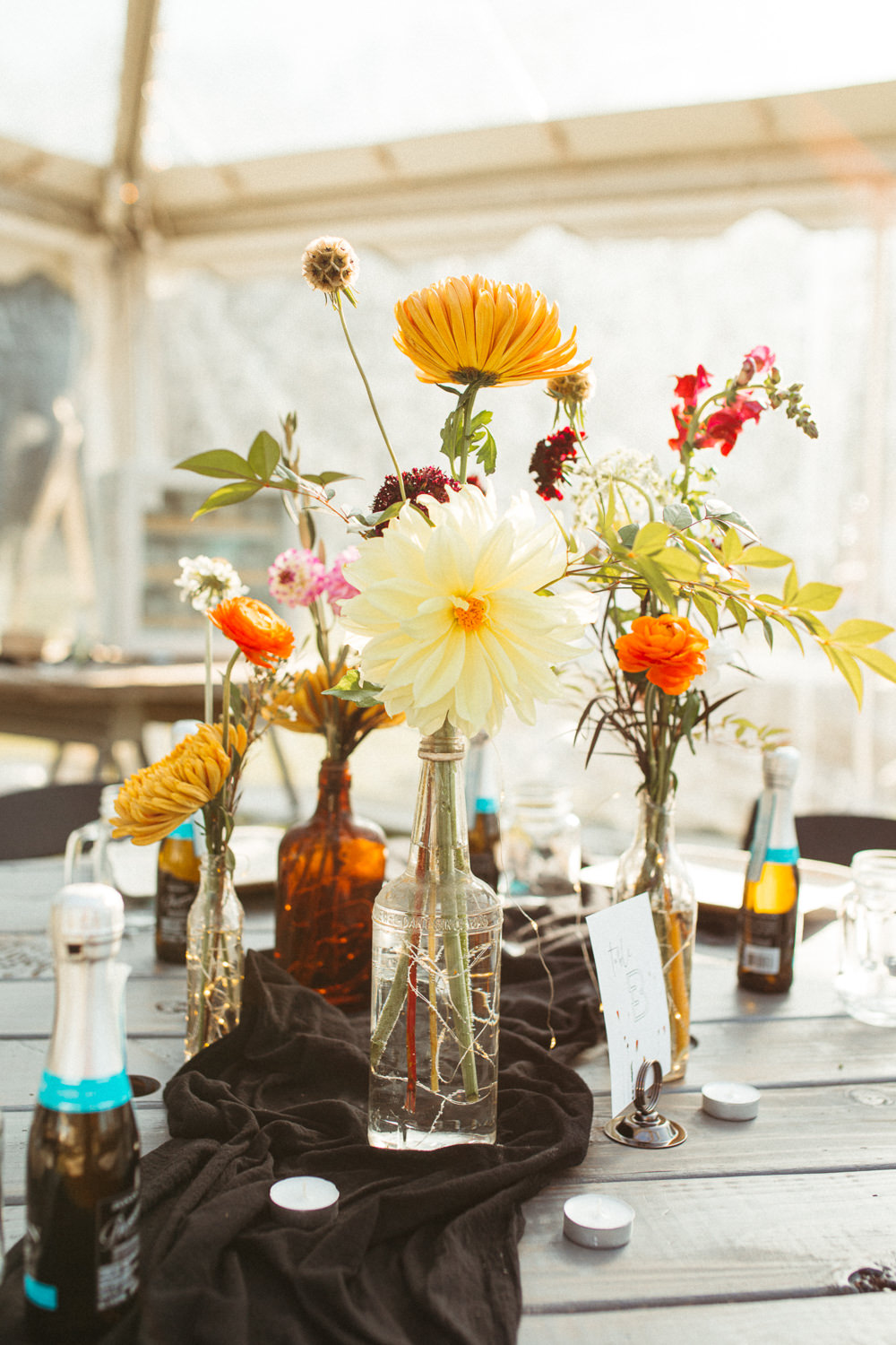 Dahlias Colourful Flowers Centrepiece Decor Black Floral Wedding Kasey Powell