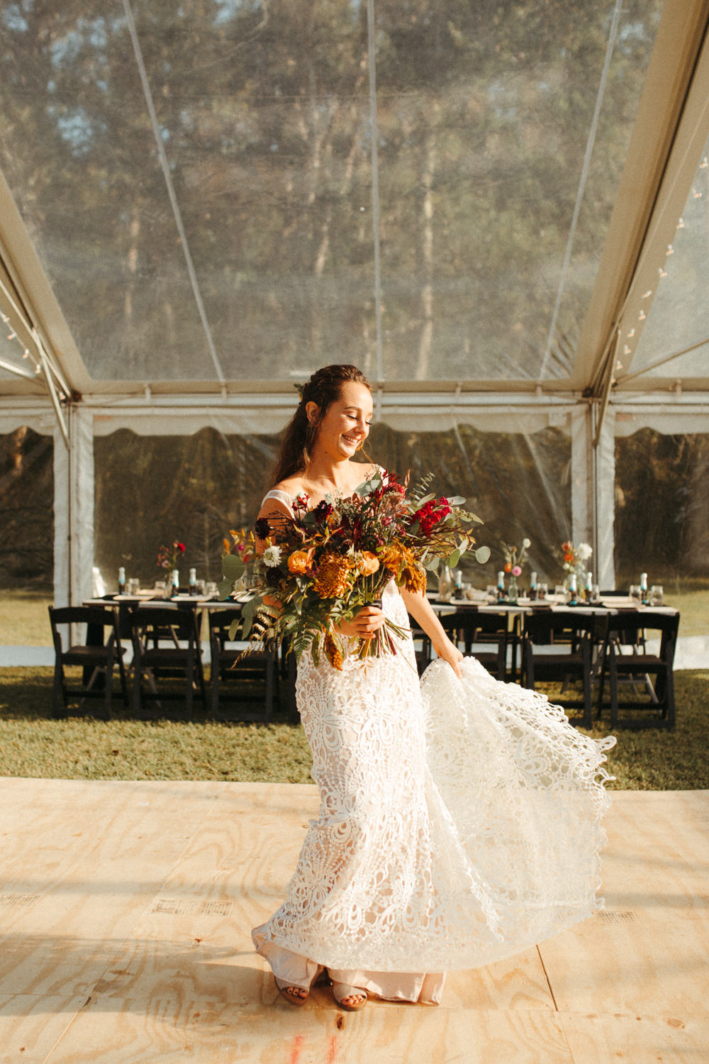 Dress Gown Bride Bridal Boho Lace Black Floral Wedding Kasey Powell