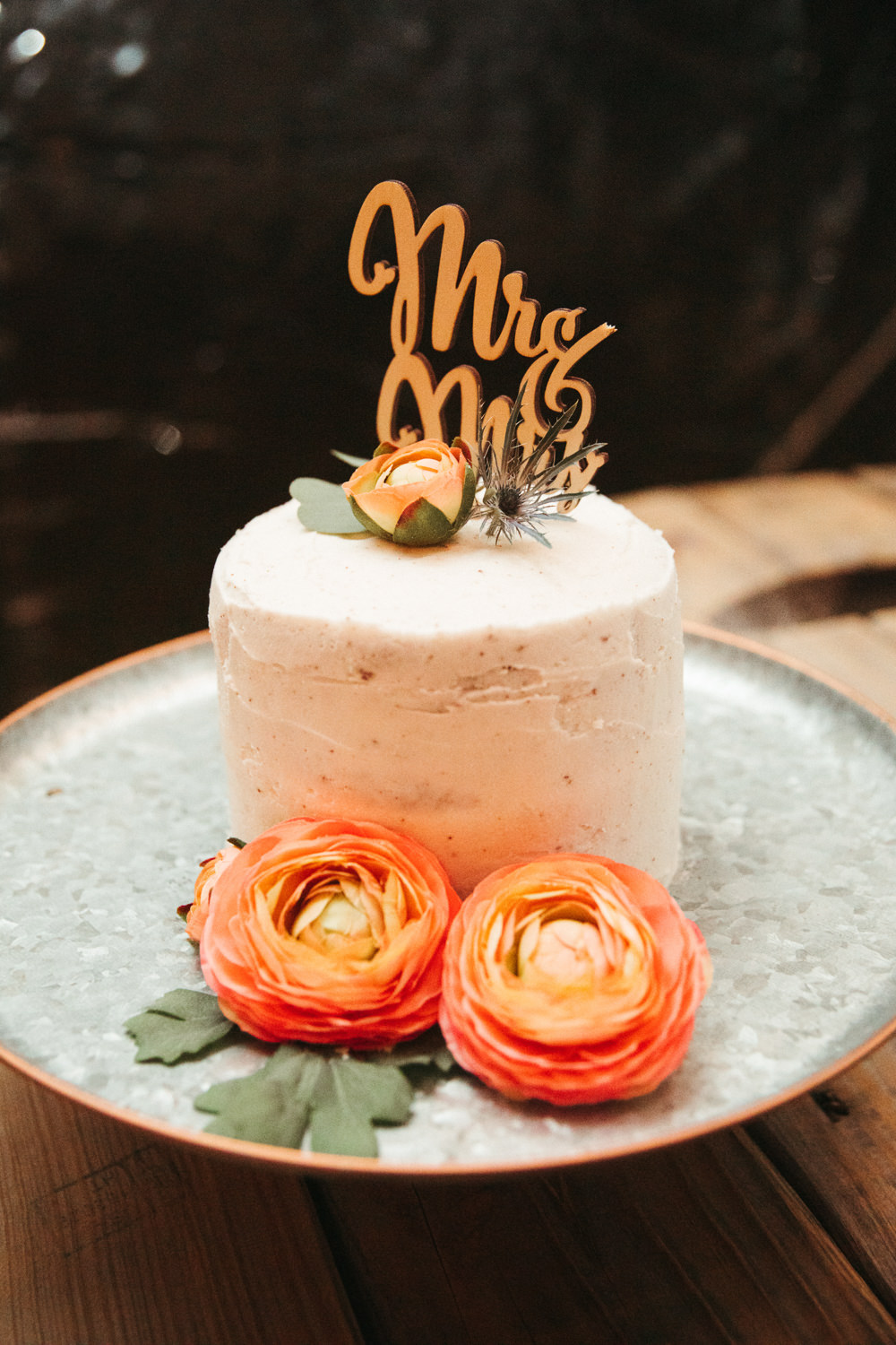 Single Tier Buttercream Cake Black Floral Wedding Kasey Powell