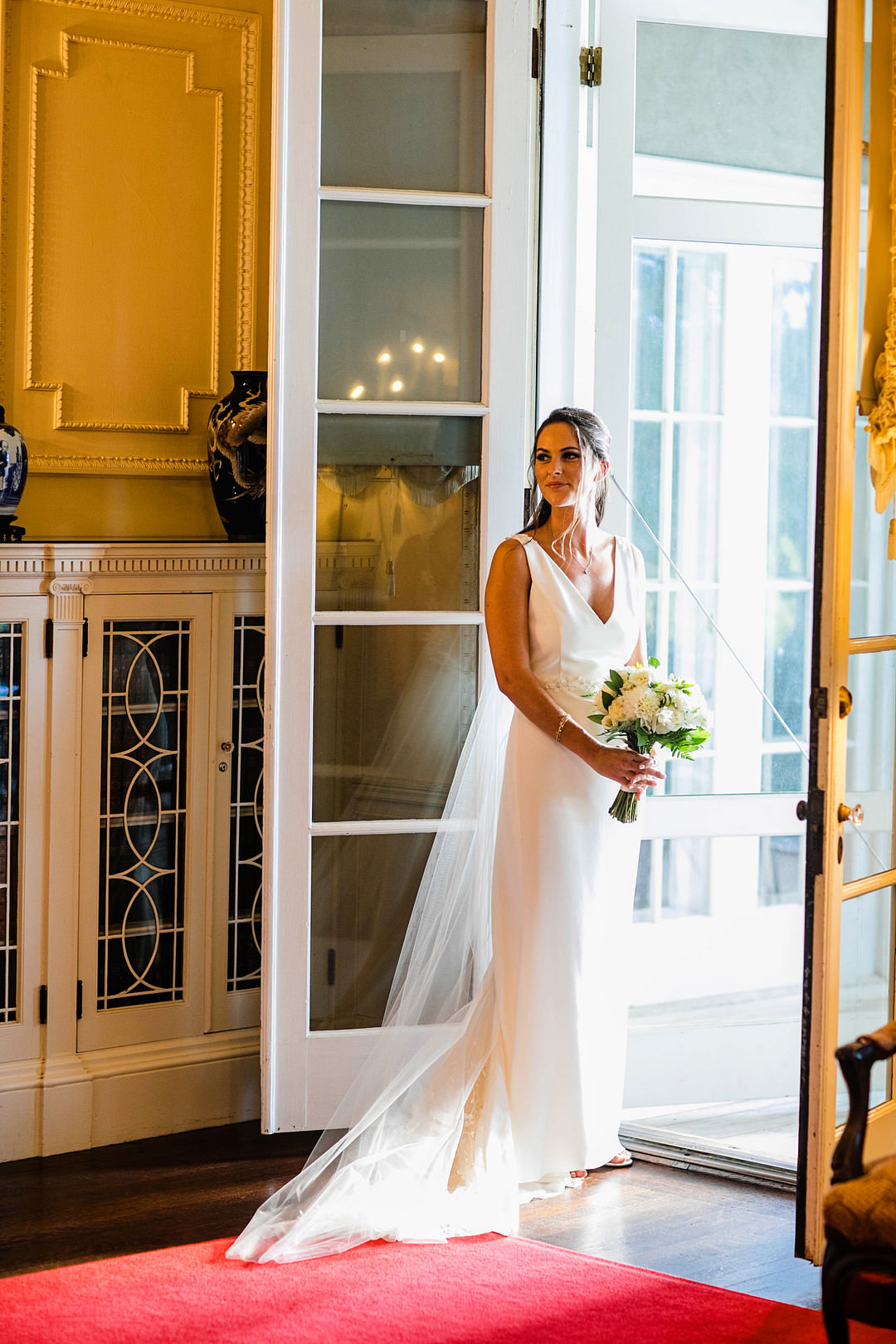 Dress Gown Bride Bridal Train Veil Blithewold Mansion Wedding M.Studios