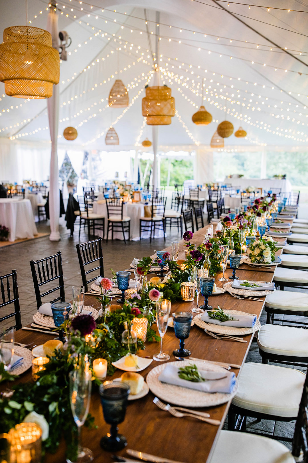 Marquee Lanterns Fairy Lights Table Decor Blithewold Mansion Wedding M.Studios
