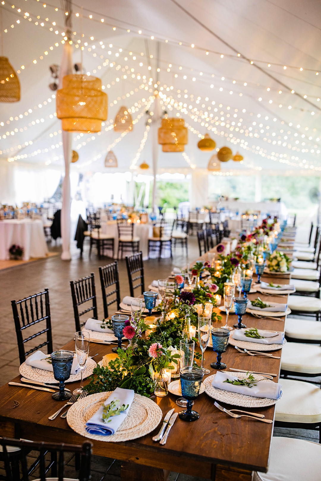 Marquee Lanterns Fairy Lights Table Decor Blithewold Mansion Wedding M.Studios