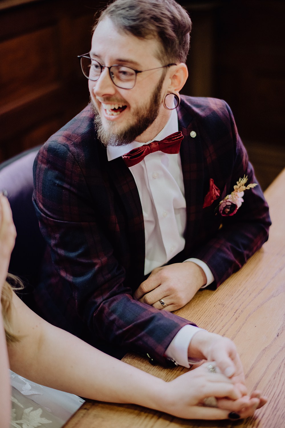Groom Suit Red Check Bow Tie Cheddon Fitzpaine Wedding Whoisbenjamin