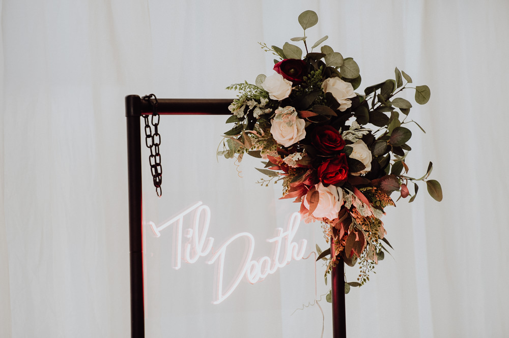 Neon Sign Backdrop Table Decor Flowers Cheddon Fitzpaine Wedding Whoisbenjamin