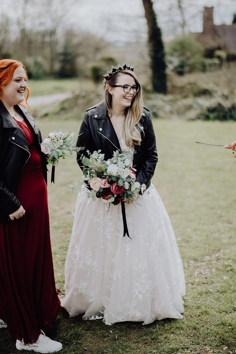 Dress Gown Bride Bridal Lace Long Train Leather Jacket Cheddon Fitzpaine Wedding Whoisbenjamin