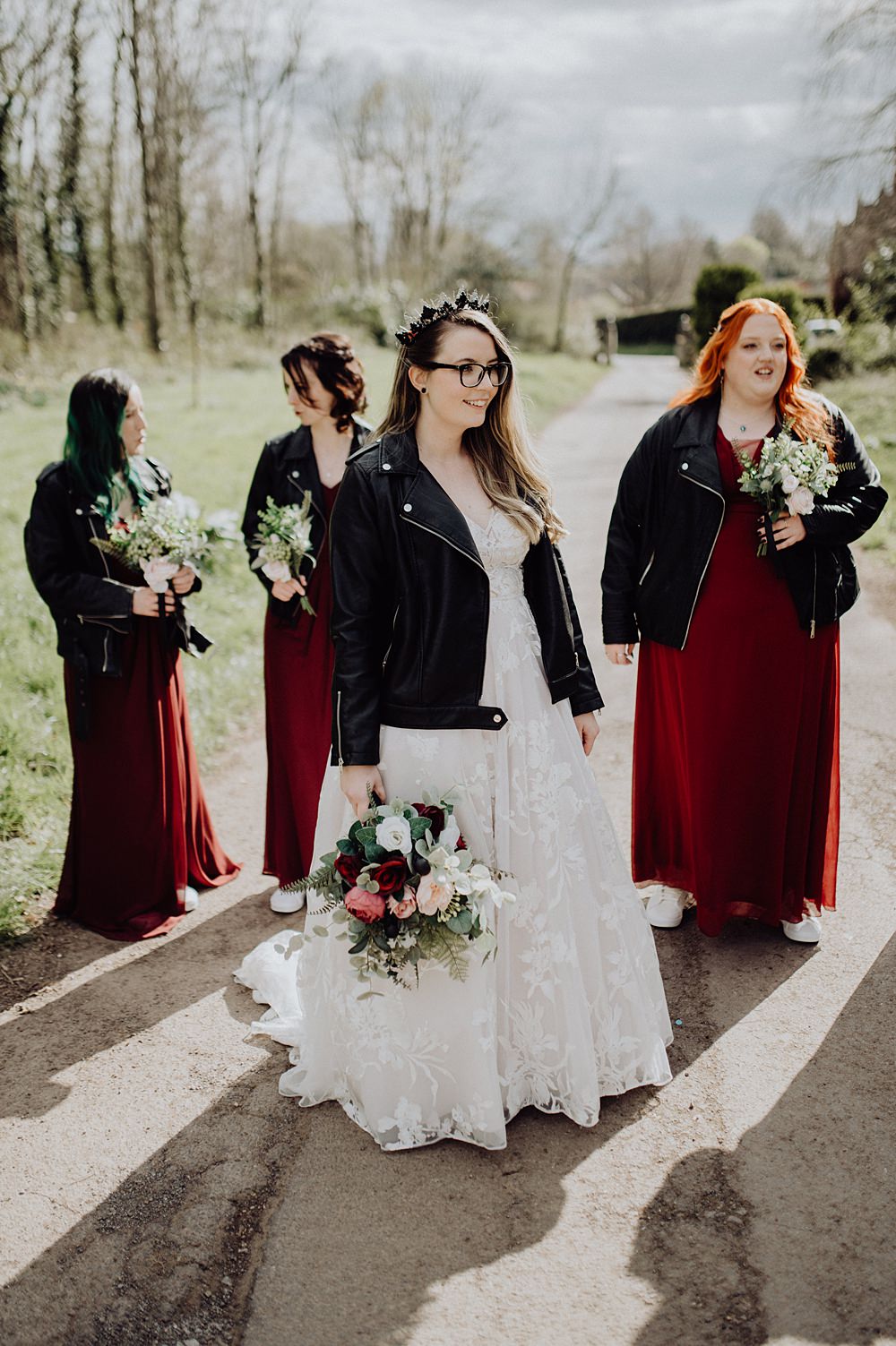 Dress Gown Bride Bridal Lace Long Train Leather Jacket Cheddon Fitzpaine Wedding Whoisbenjamin