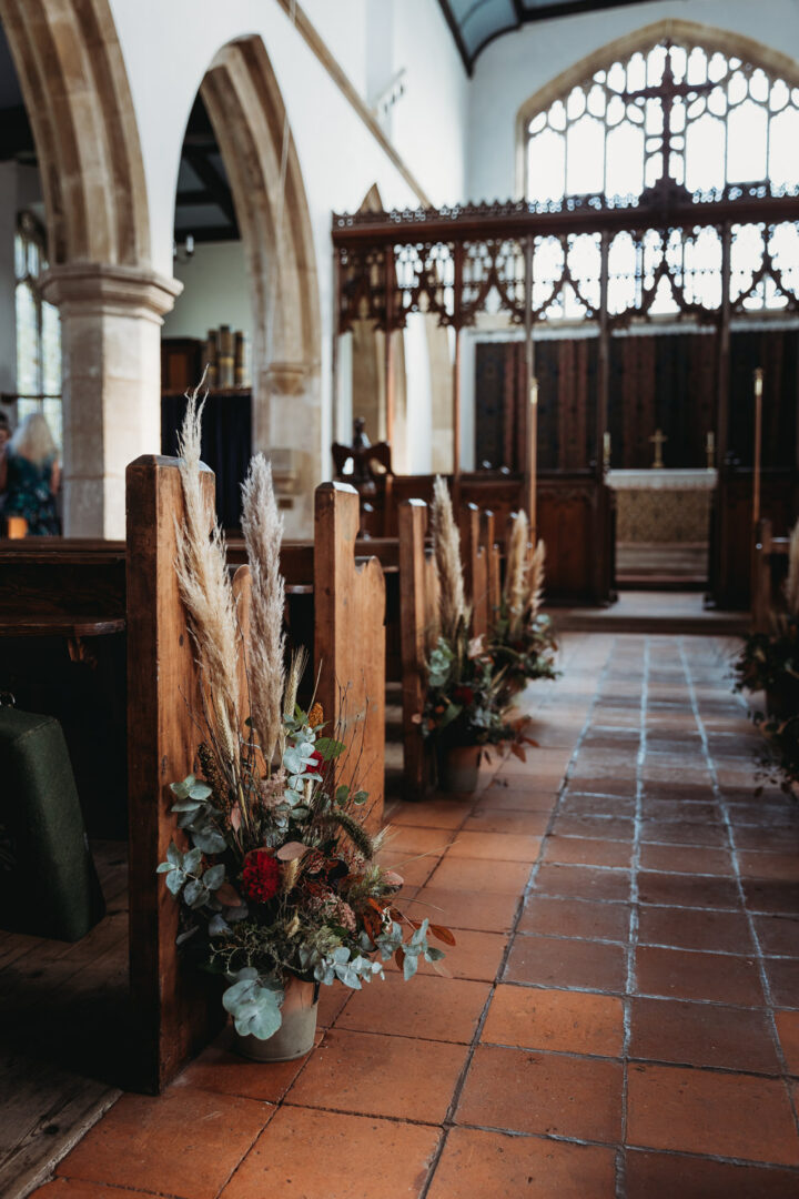 Church Pew End Flowers Wedding ThymeLane Photography