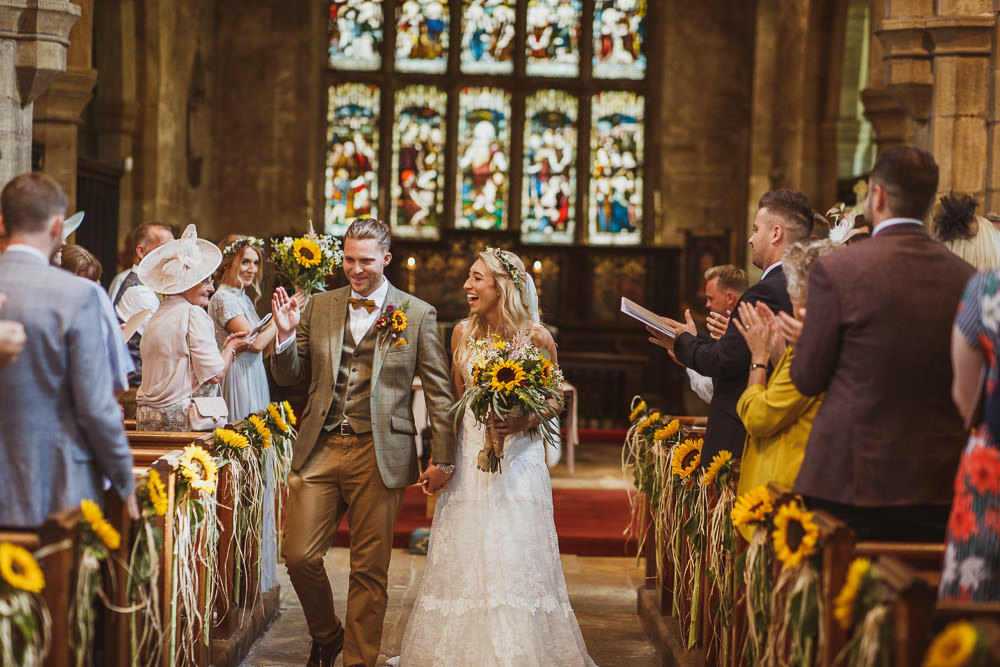 Church Wedding Flowers Sunflowers Pew End Neil Jackson Photographic