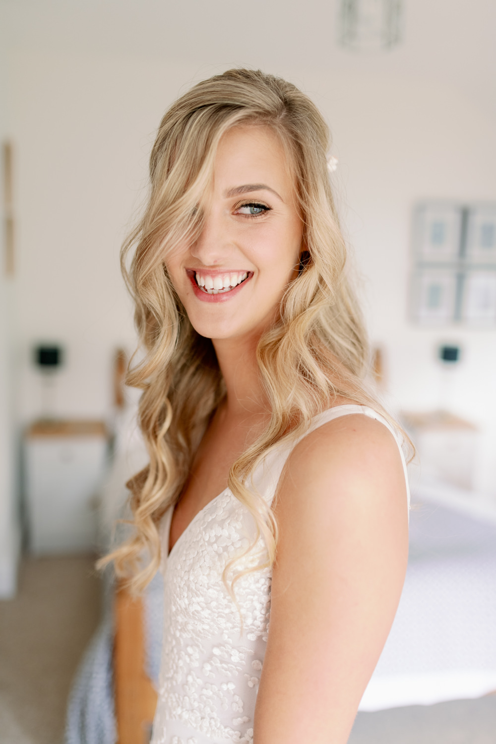 Bride Bridal Hair Half Up Down Waves Cotswolds Marquee Wedding Captured by Katrina
