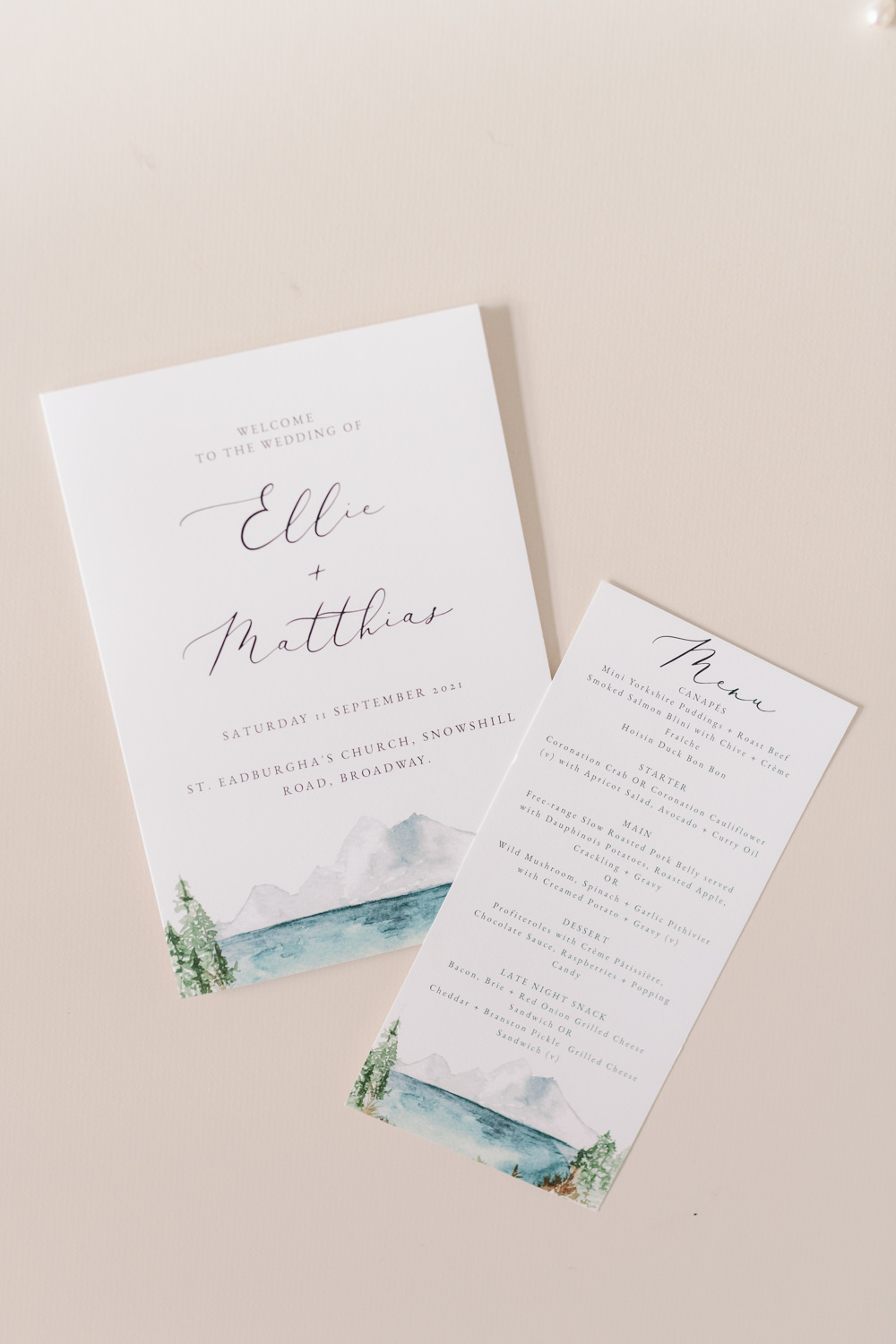 Watercolour Stationery Invite Cotswolds Marquee Wedding Captured by Katrina