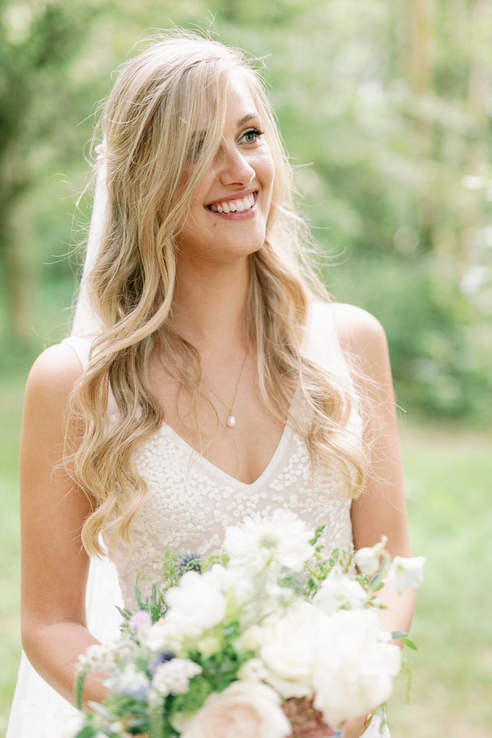 Bride Bridal Hair Half Up Down Waves Cotswolds Marquee Wedding Captured by Katrina
