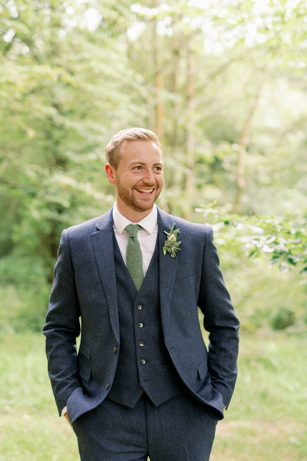Groom Navy Suit Waistcoat Green Tie Cotswolds Marquee Wedding Captured by Katrina