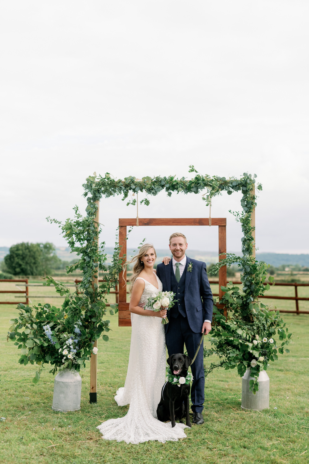 Photobooth Backdrop Frame Greenery Milk Churn Flowers Cotswolds Marquee Wedding Captured by Katrina