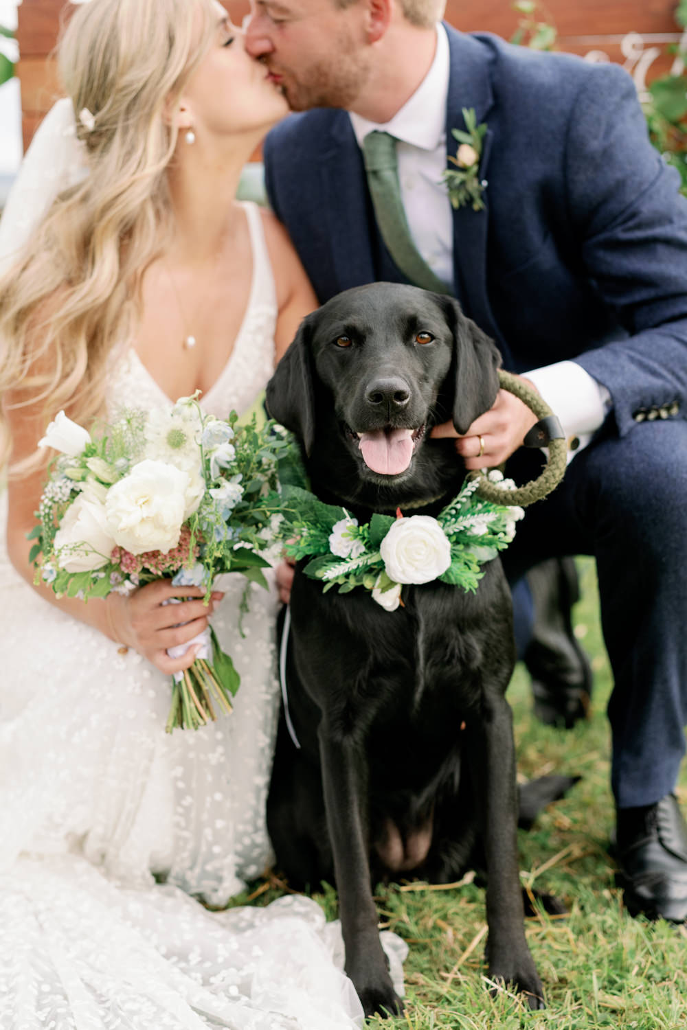 Pet Dog Flower Collar Cotswolds Marquee Wedding Captured by Katrina