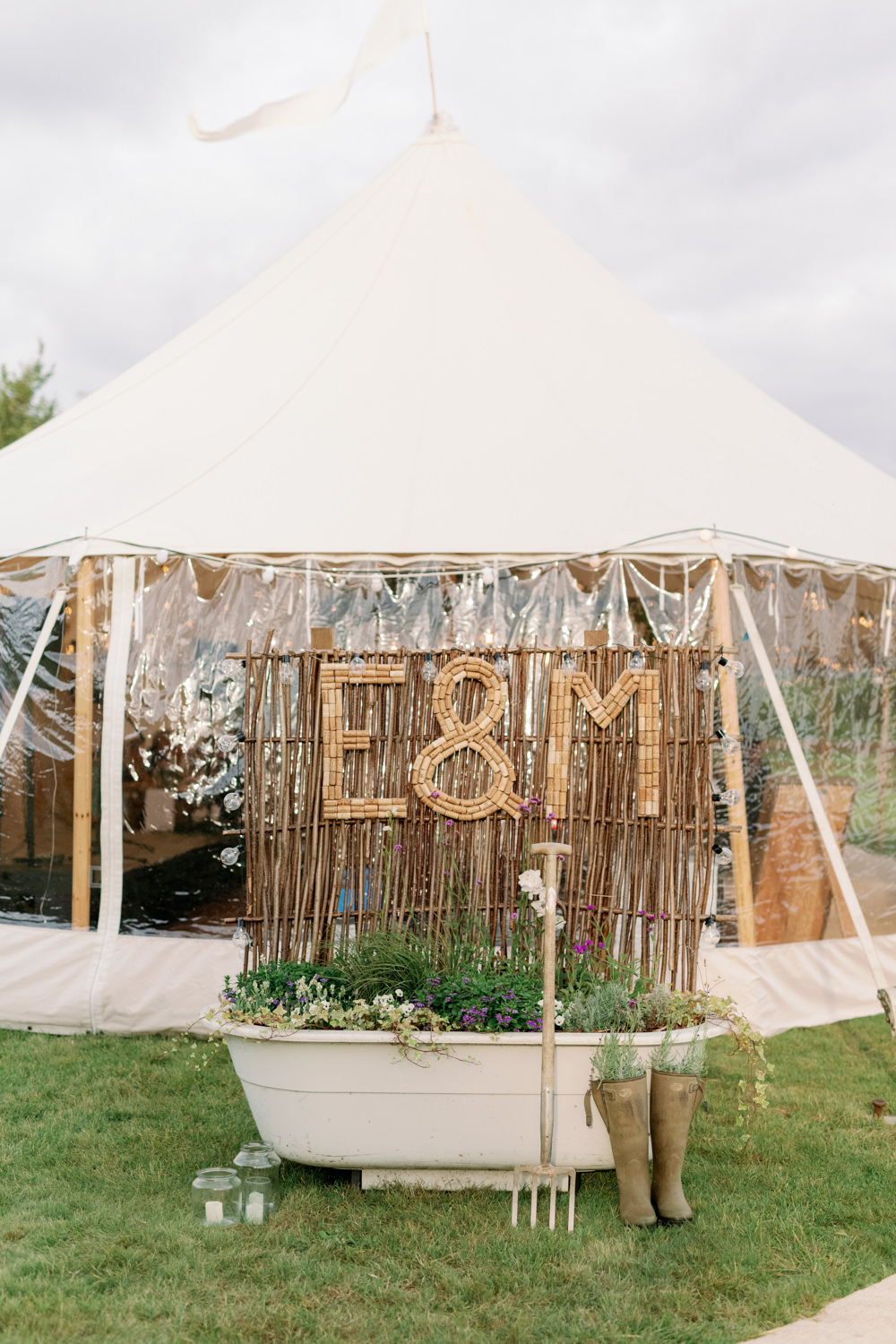 Tin Bath Flowers Decor Plants Wellies Cotswolds Marquee Wedding Captured by Katrina
