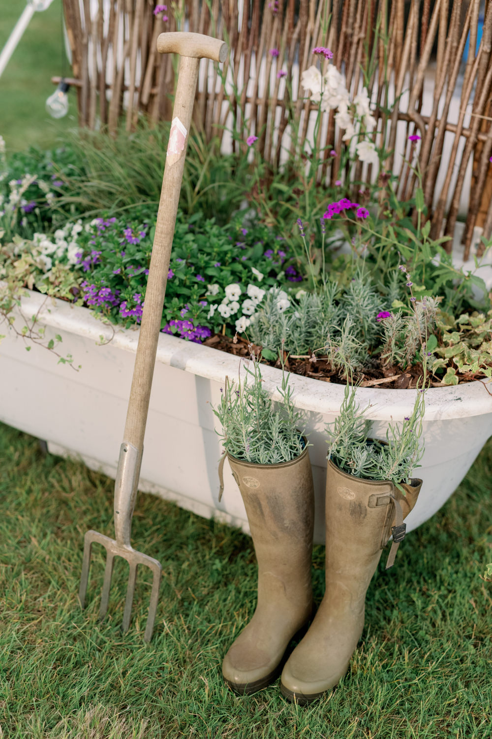 Tin Bath Flowers Decor Plants Wellies Cotswolds Marquee Wedding Captured by Katrina