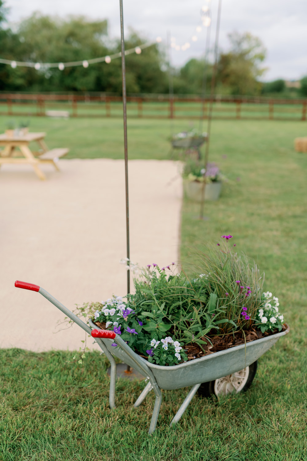 Wheelbarrow Flowers Plants Decor Cotswolds Marquee Wedding Captured by Katrina