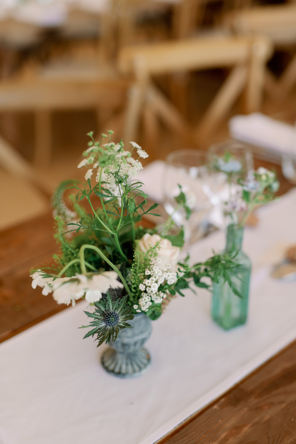 Flowers Centrepiece White Greenery Cotswolds Marquee Wedding Captured by Katrina