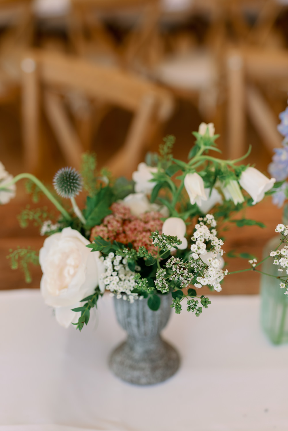 Flowers Centrepiece White Greenery Cotswolds Marquee Wedding Captured by Katrina