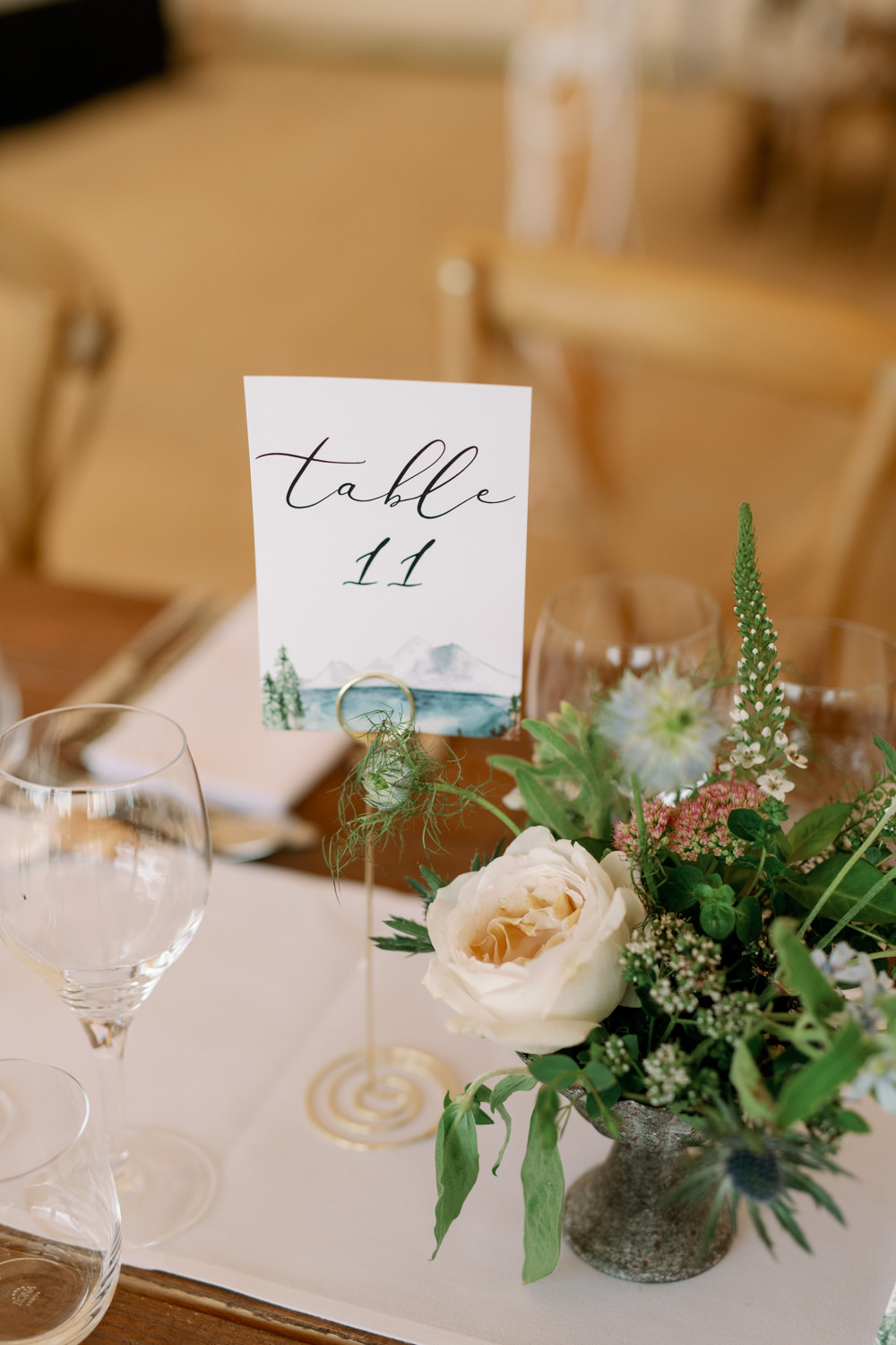 Watercolour Calligraphy Table Number Cotswolds Marquee Wedding Captured by Katrina