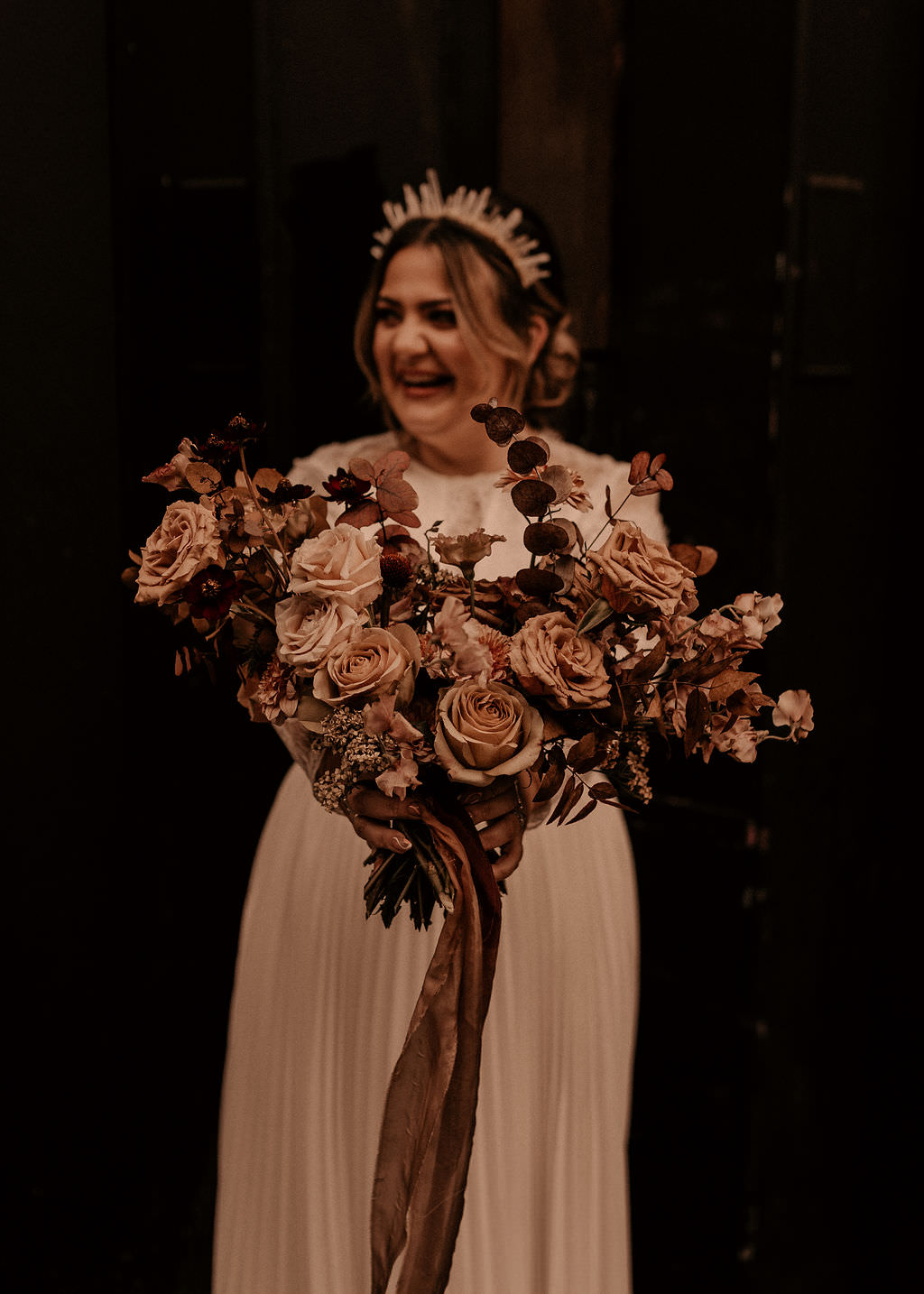 Bouquet Flowers Bride Bridal Toffee Blush Rose Foliage Ribbon Rust Digbeth Wedding Photos By Hash