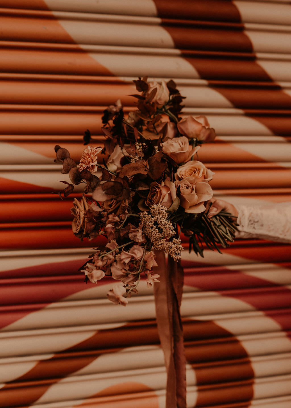Bouquet Flowers Bride Bridal Toffee Blush Rose Foliage Ribbon Rust Digbeth Wedding Photos By Hash