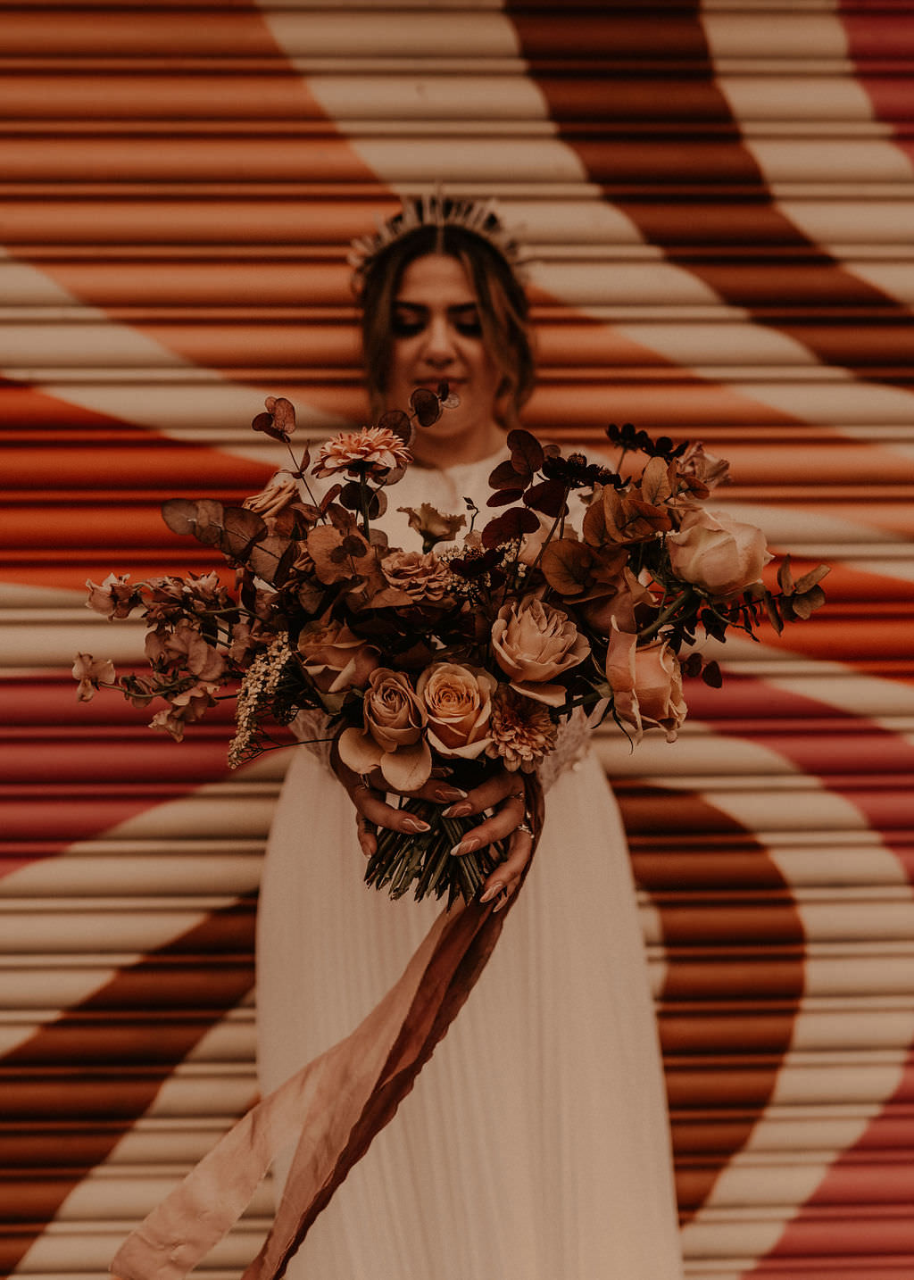 Bouquet Flowers Bride Bridal Toffee Blush Rose Foliage Ribbon Rust Digbeth Wedding Photos By Hash