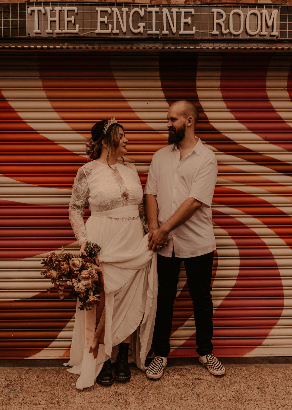 Groom Shirt Trousers Vans Bride DMs Digbeth Wedding Photos By Hash